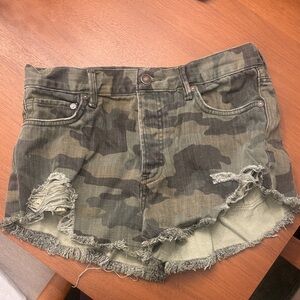We The Free Camo Denim Cutoff Shorts - Olive Camo